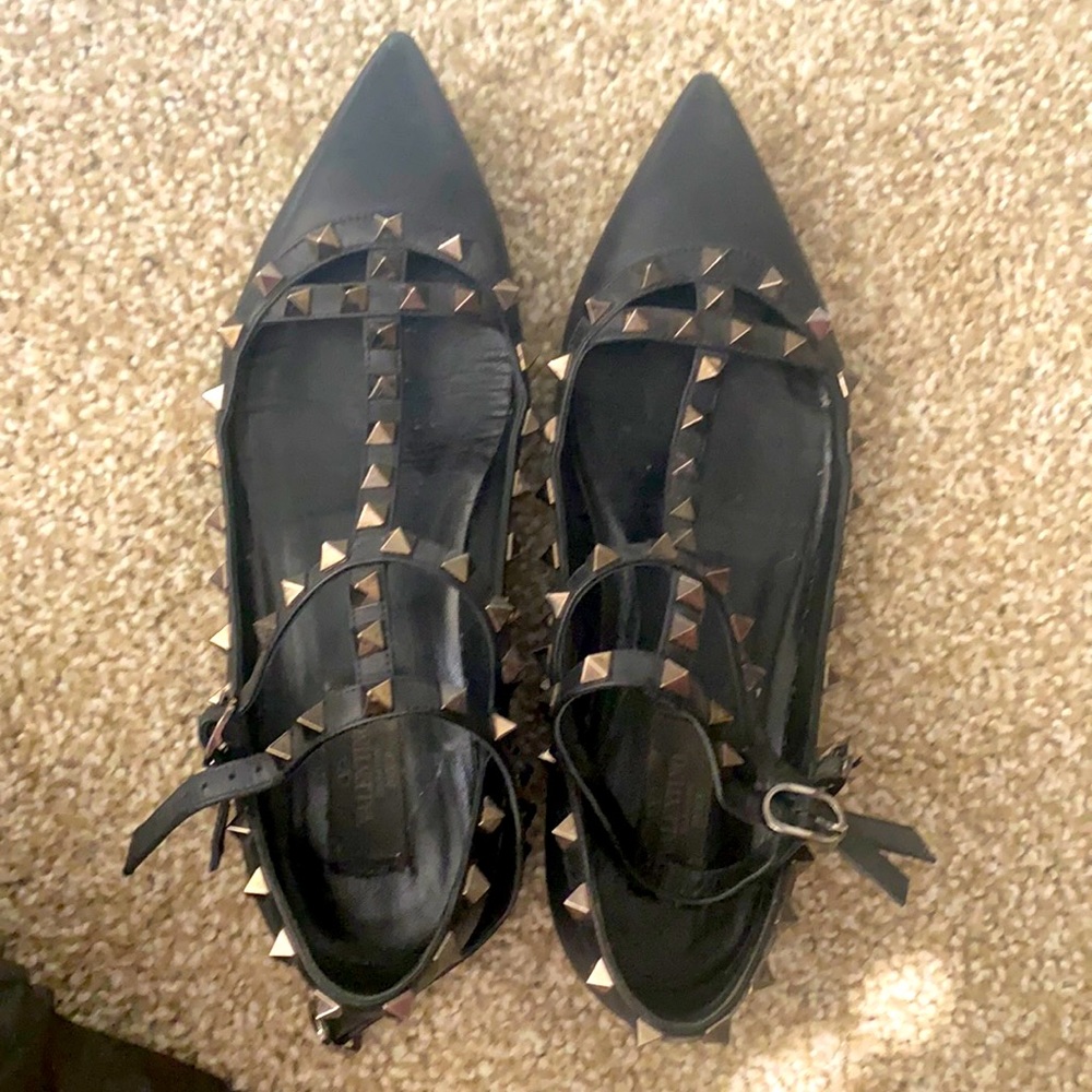 Valentino rock stud caged leather flats; black, size 38